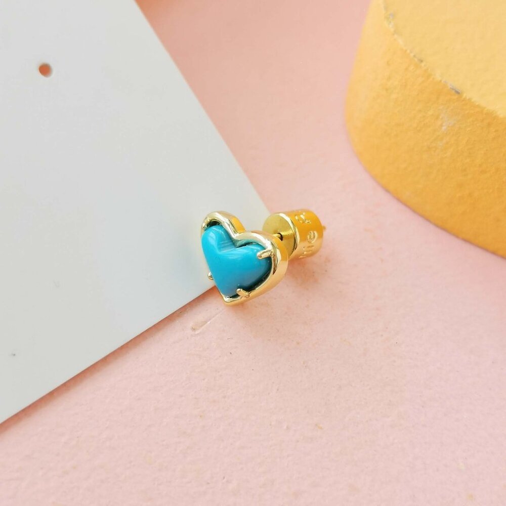 Alicia Bonnie - in Love Turquoise Blue Magnesite Gold Heart Stud Earrings - NEW - Picture 3 of 3